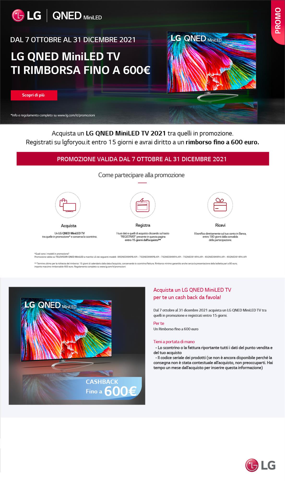 LG QNED MiniLED TV Ti rimborsa fino a 600 euro